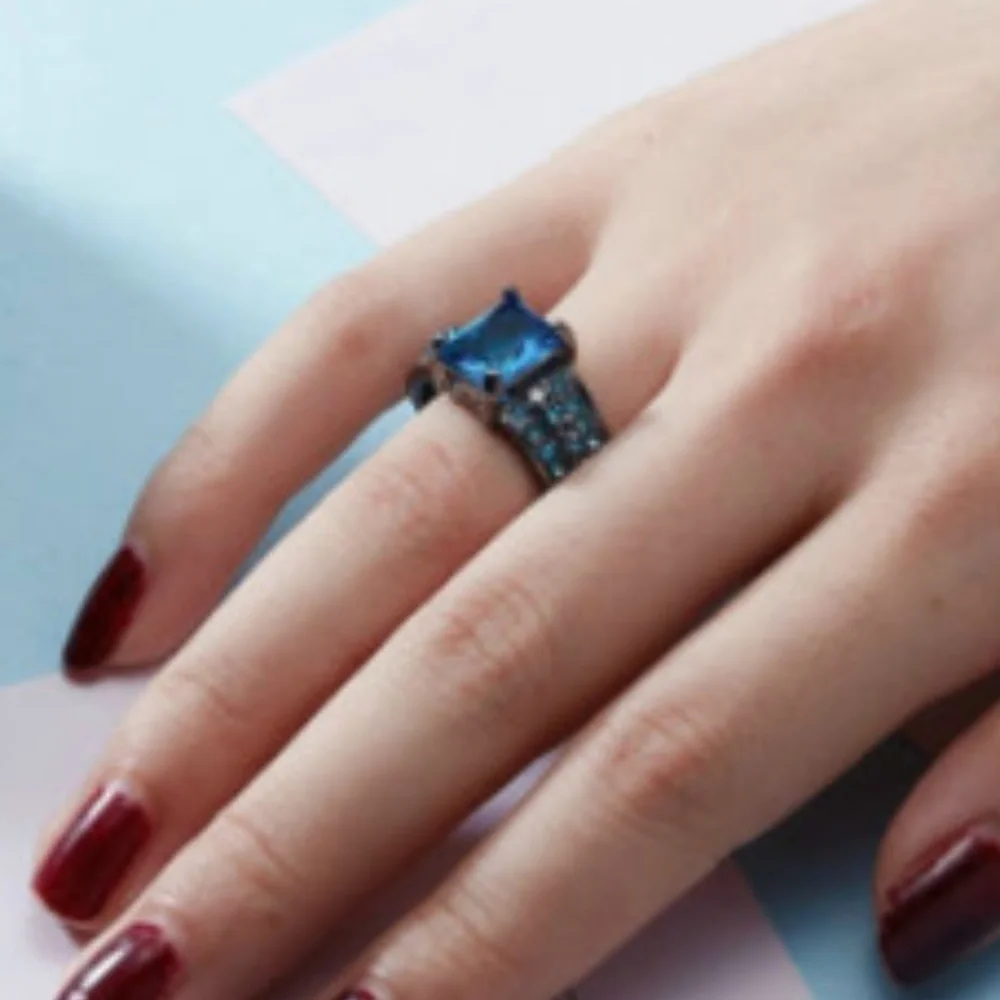 New Blue Aquamarine18K Black Gold Filled